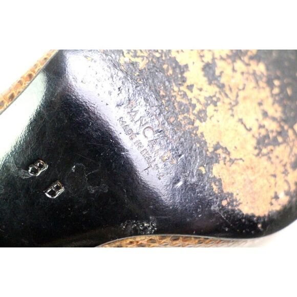 Pancaldi BROWN REAL LEATHER SNAKE MID HEEL POINTED BUCKLE SLINGBACK SHOES Sz 8B - Picture 11 of 12